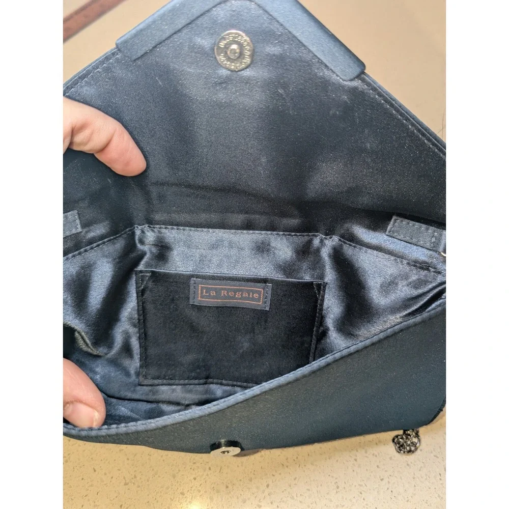 La Regale Envelope Clutch Navy Satin Convertible Crossbody Wristlet Small Chic